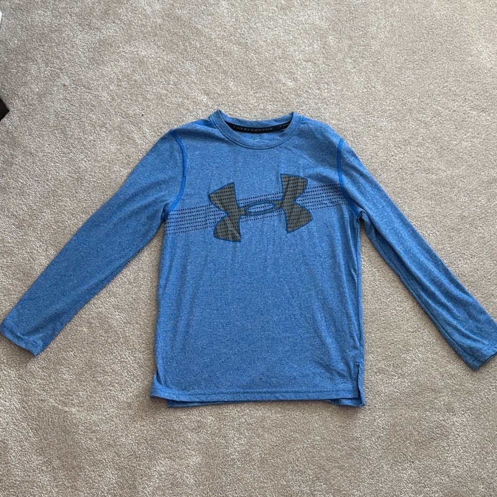 Boys Under Armour Kids Heather Blue Long Sleeve Tee